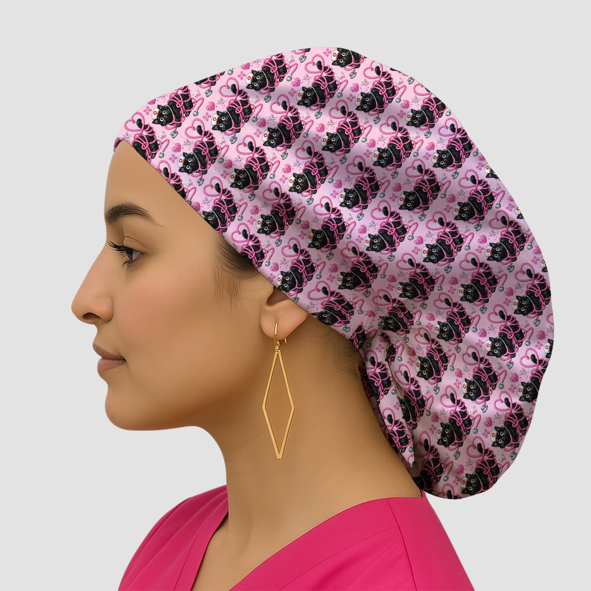 Valentine Cat Nurse Heart Scrub Cap