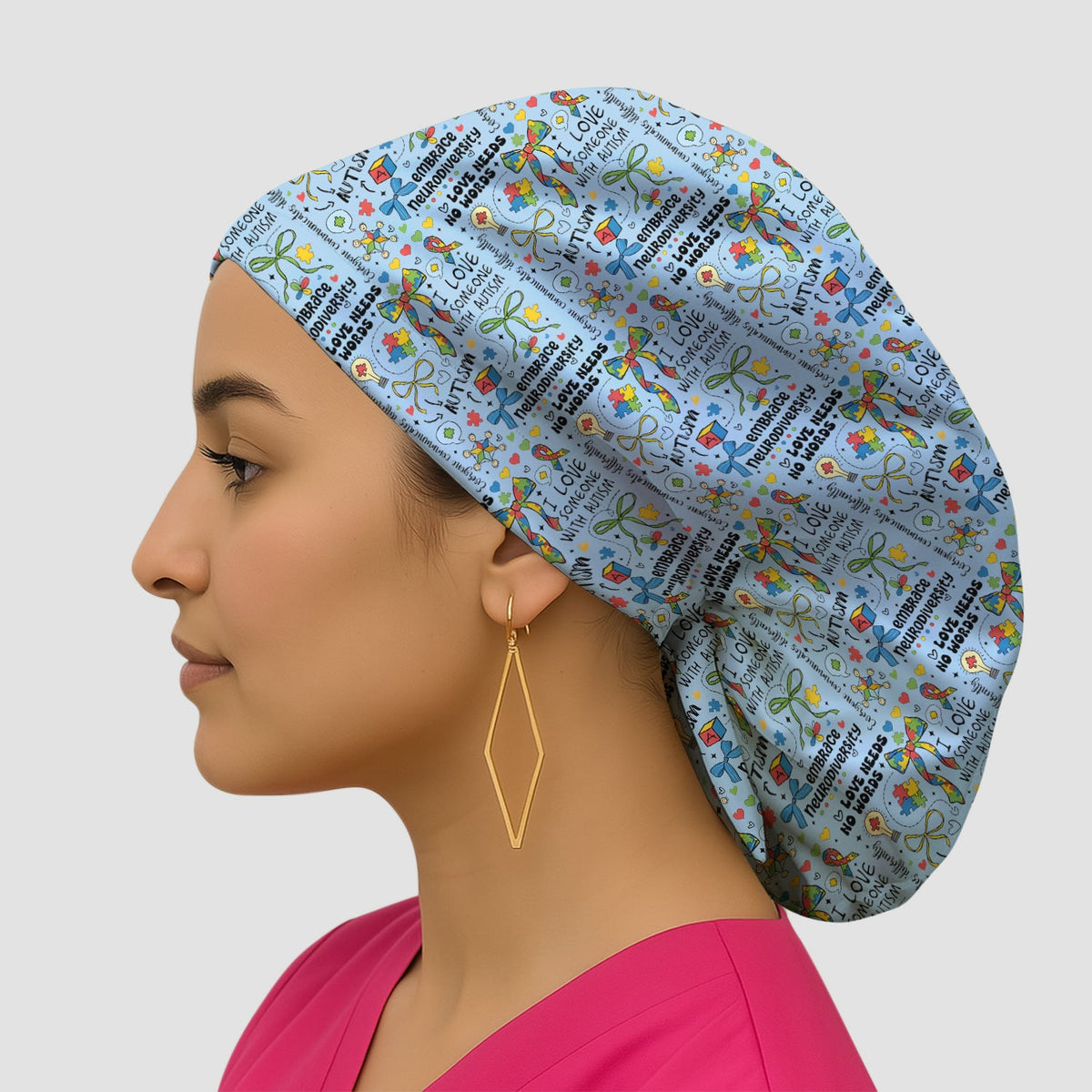 Autism Awareness Puzzle Ribbon Pastel Scrub Cap