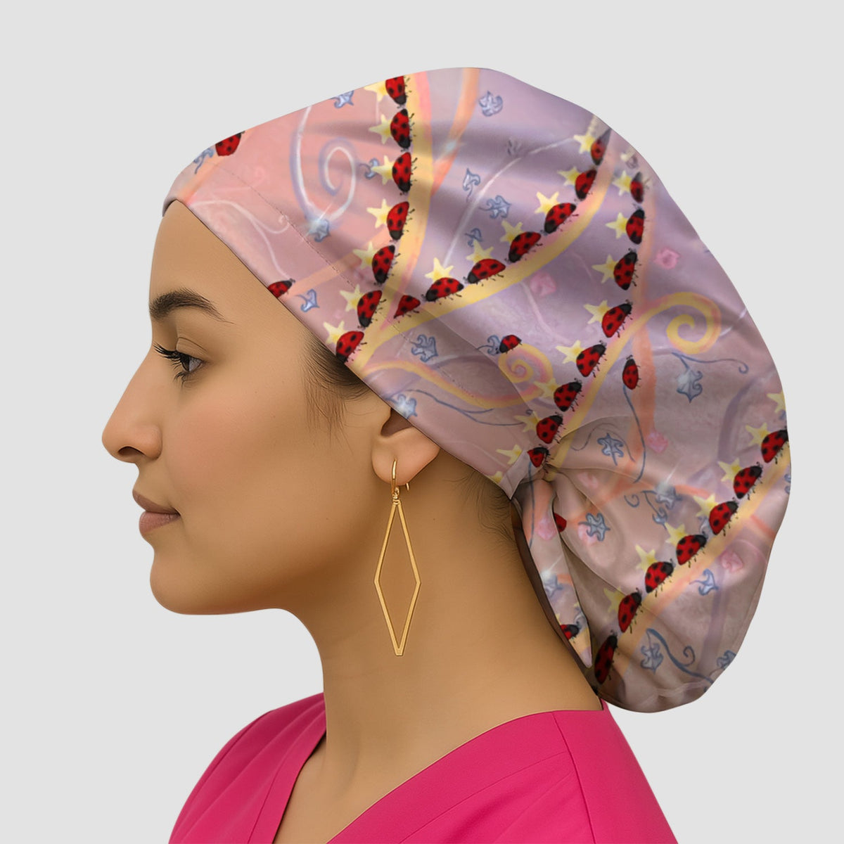 Ladybug Star Vine Swirl Scrub Cap