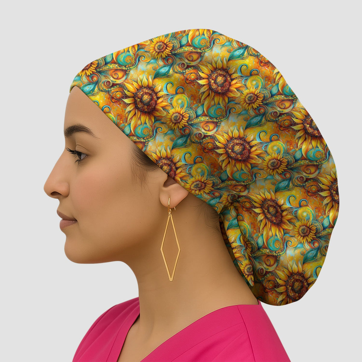 Sunflower Swirl Floral Scrub Cap