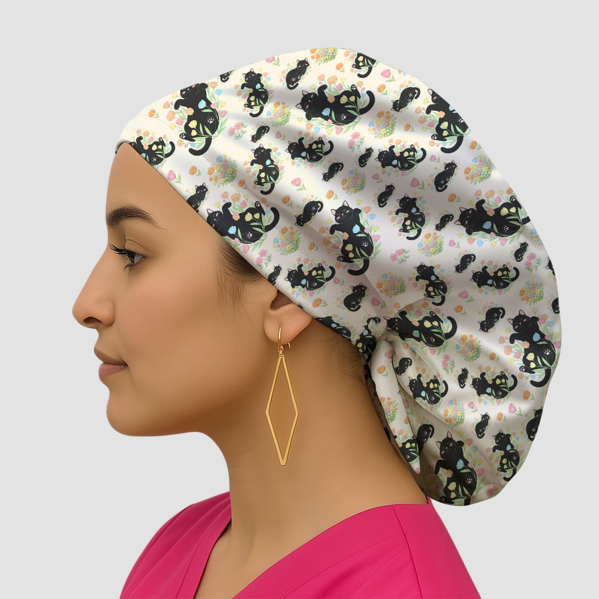 Cats Cute Poses Floral Scrub Cap
