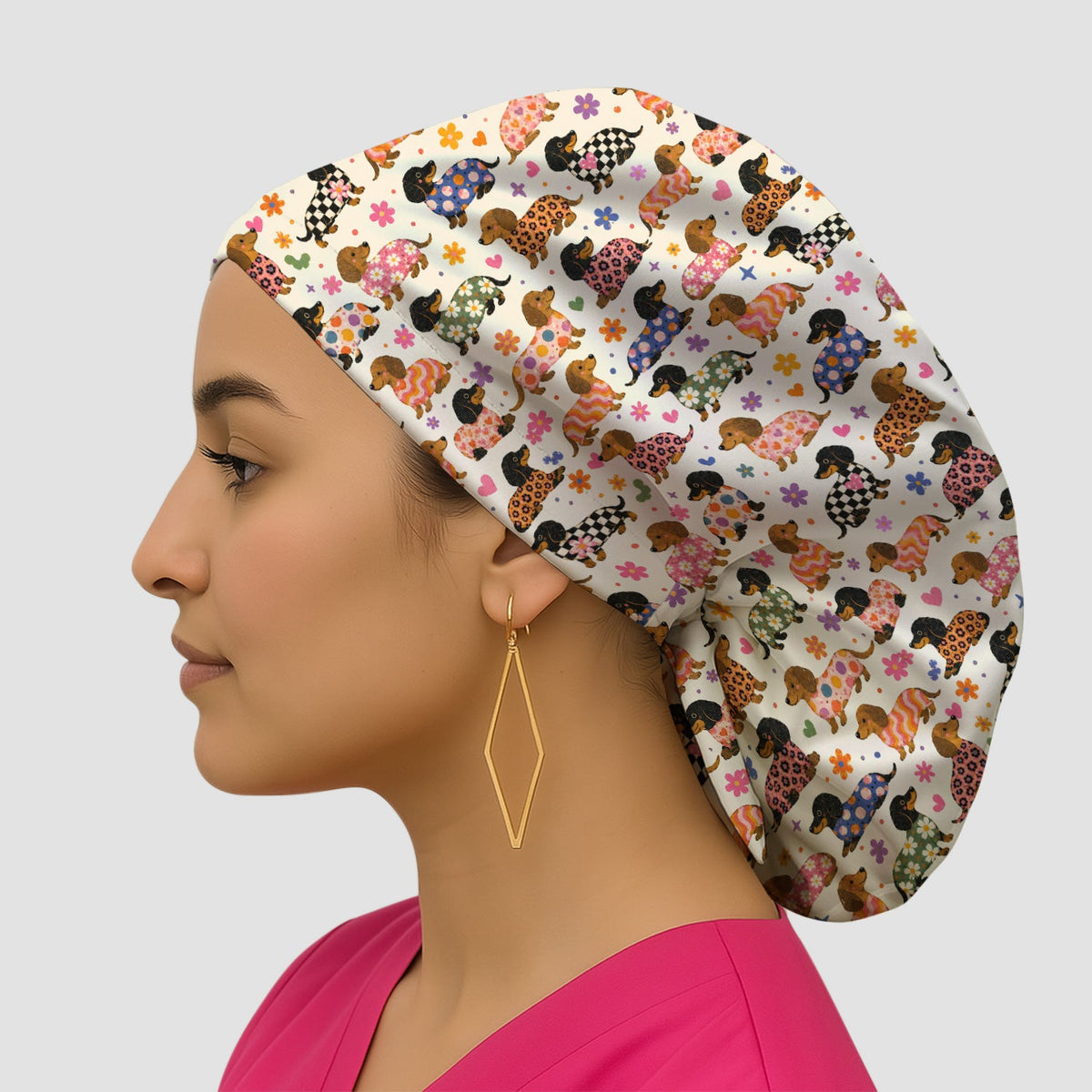Floral Dachshund Scrub Cap