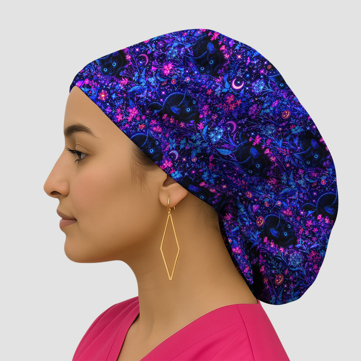 Spooky Black Cat Garden Pattern Scrub Cap, Surgical Caps for Doctors