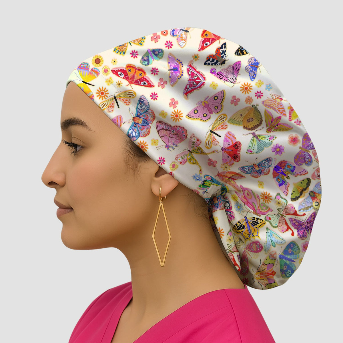 Colorful Butterfly Floral Scrub Cap