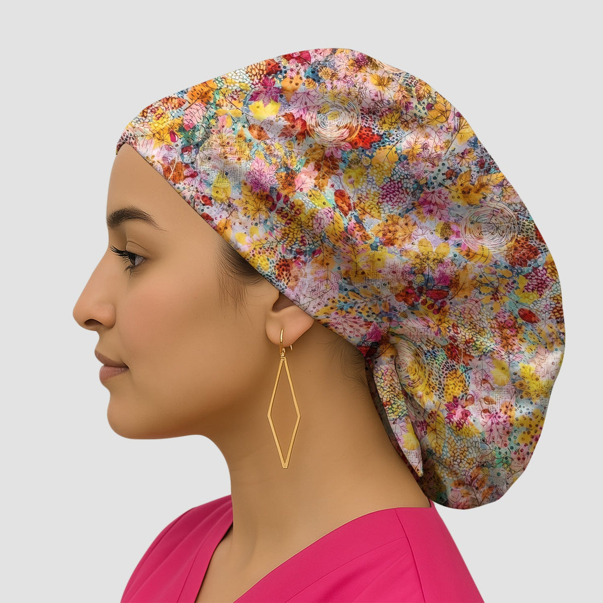 Autumn Floral Leaves Scrub Cap
