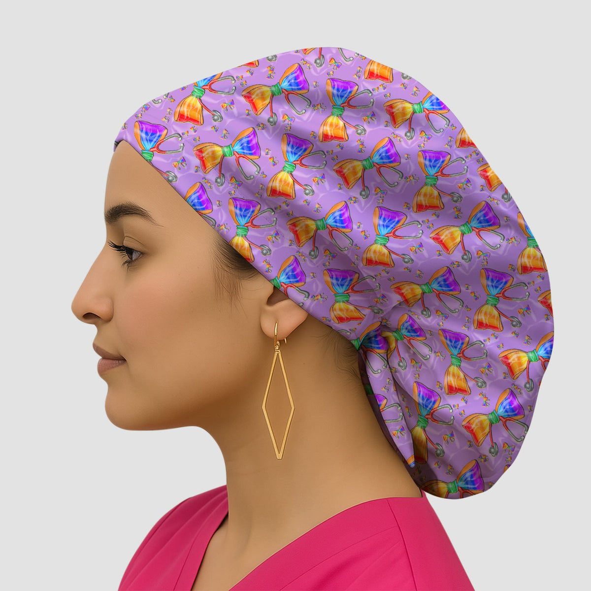 Colorful Rainbow Bow Stethoscope Scrub Cap