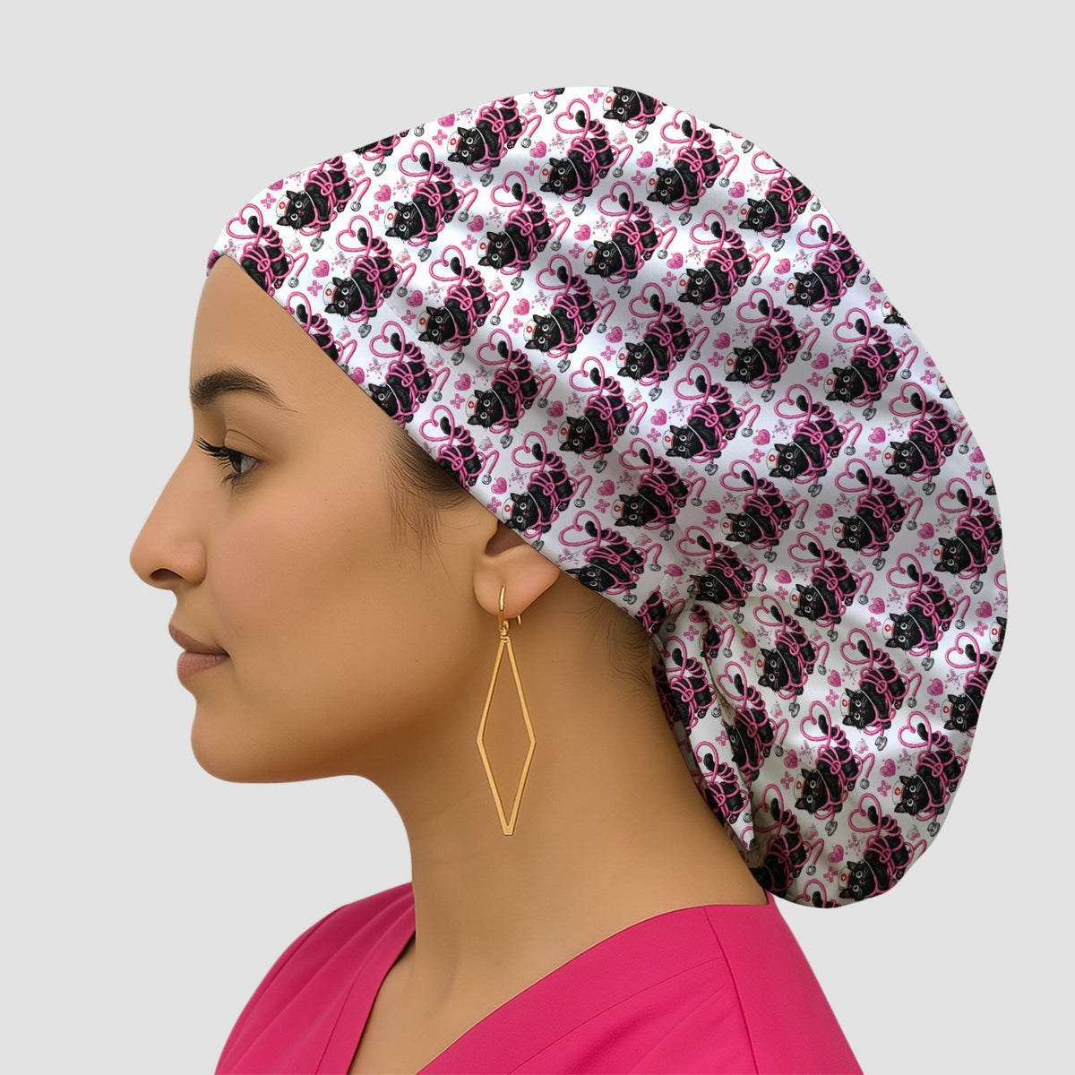 Valentine Cat Nurse Heart Scrub Cap