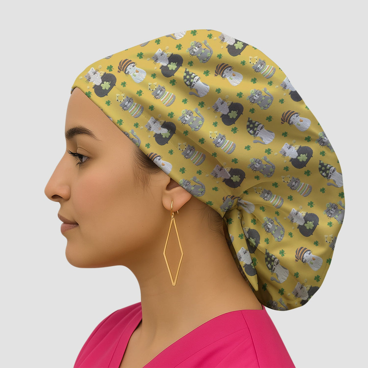 St Patrick Lucky Cat Shamrock Scrub Cap