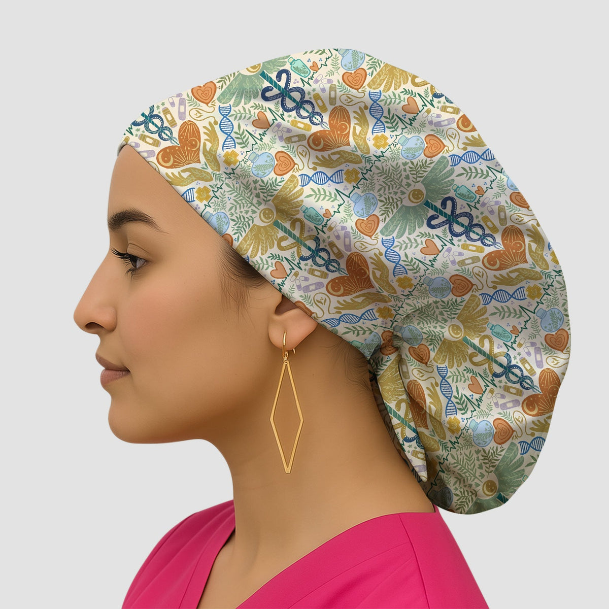 Botanical Caduceus Heart Scrub Cap