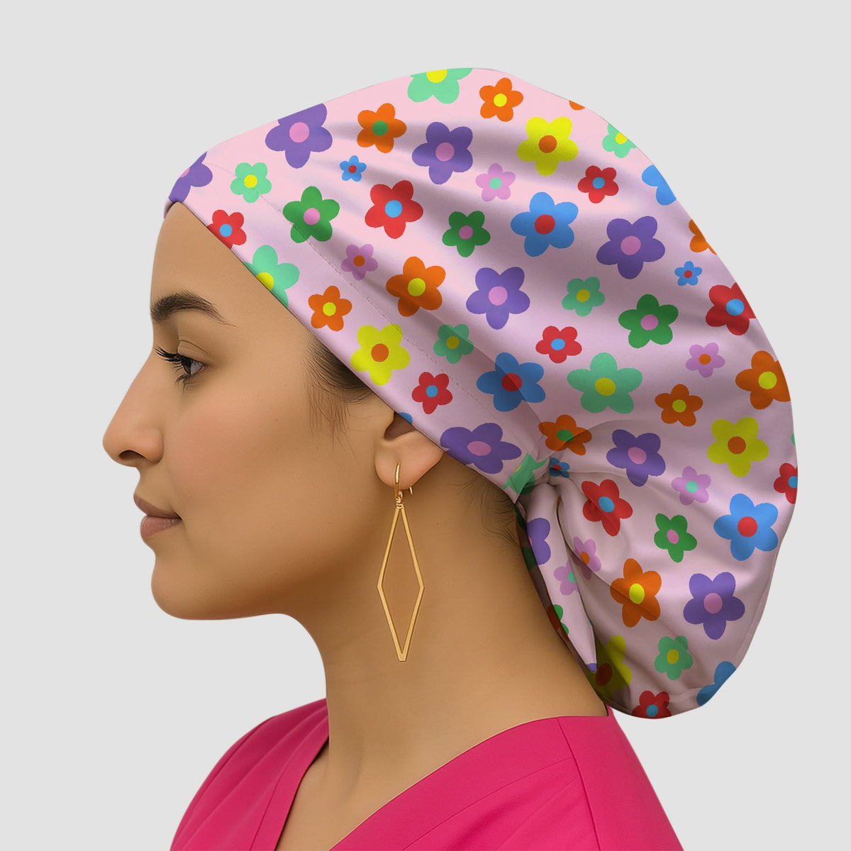 Colorful Retro Flower Scrub Cap