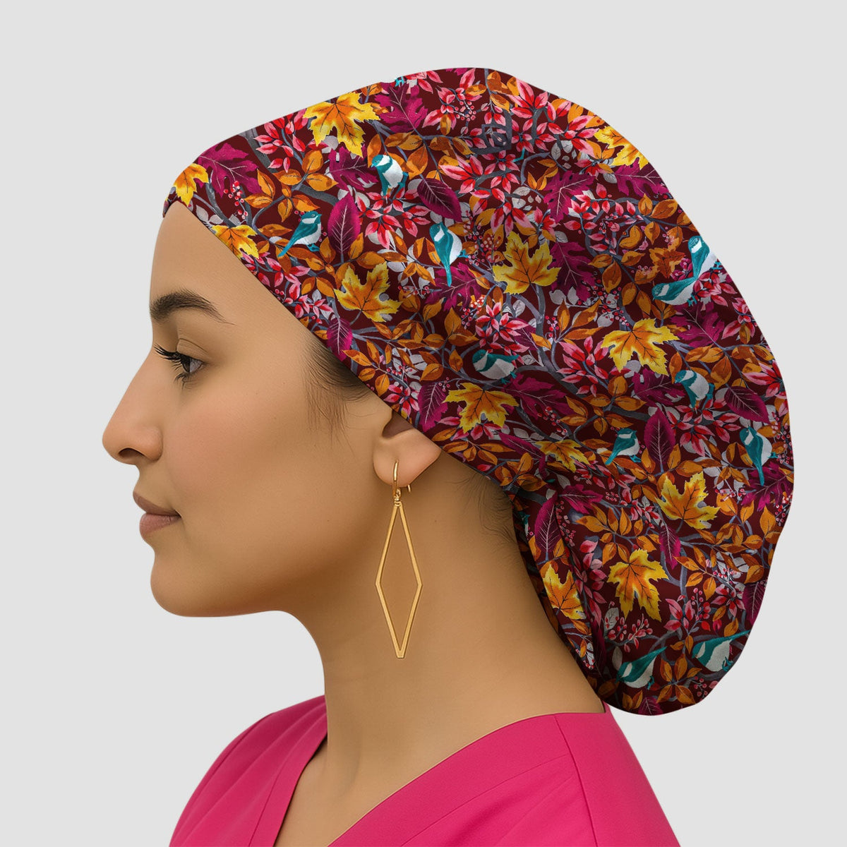 Autumn Leaves Blue Bird Scrub Cap