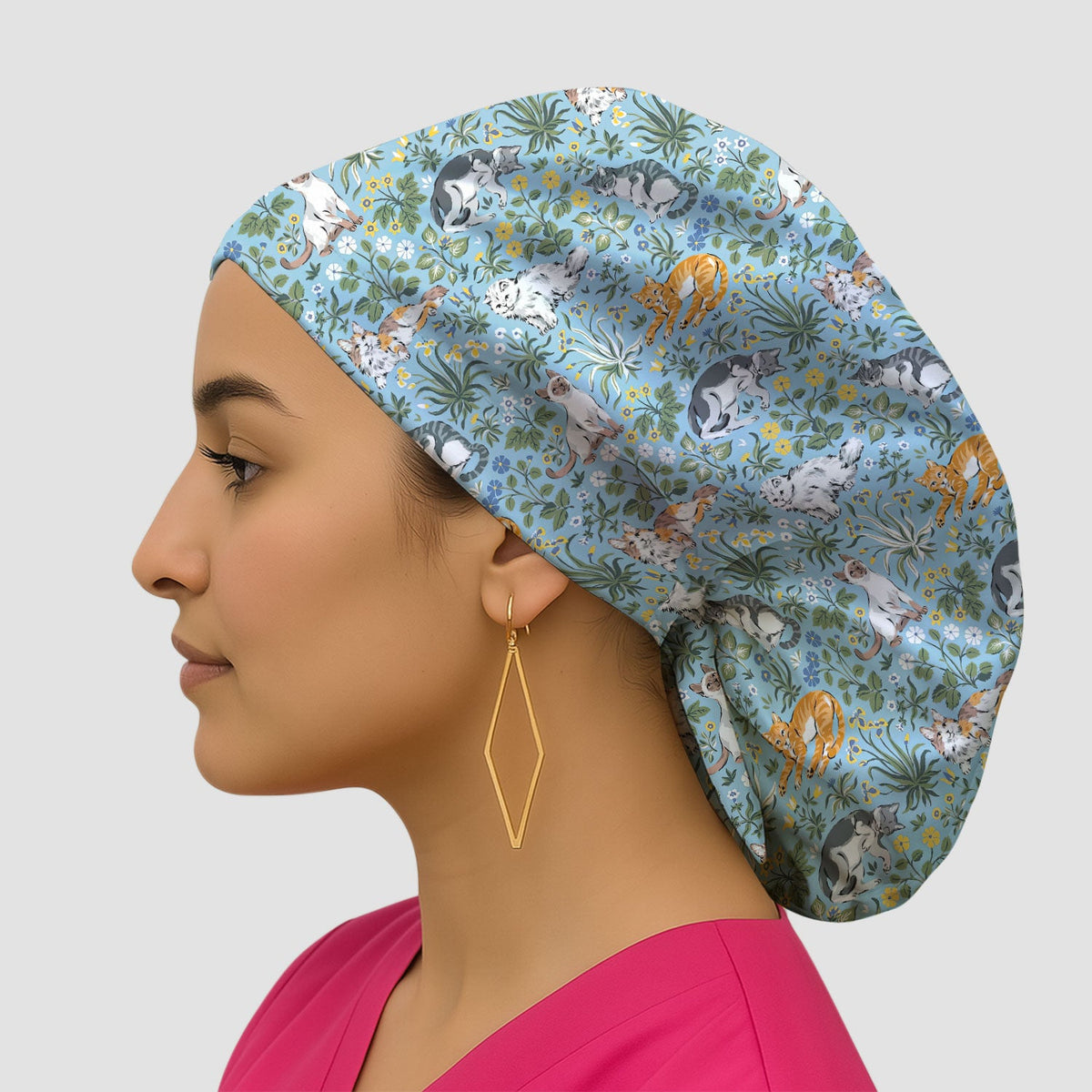 Floral Cat Garden Scrub Cap
