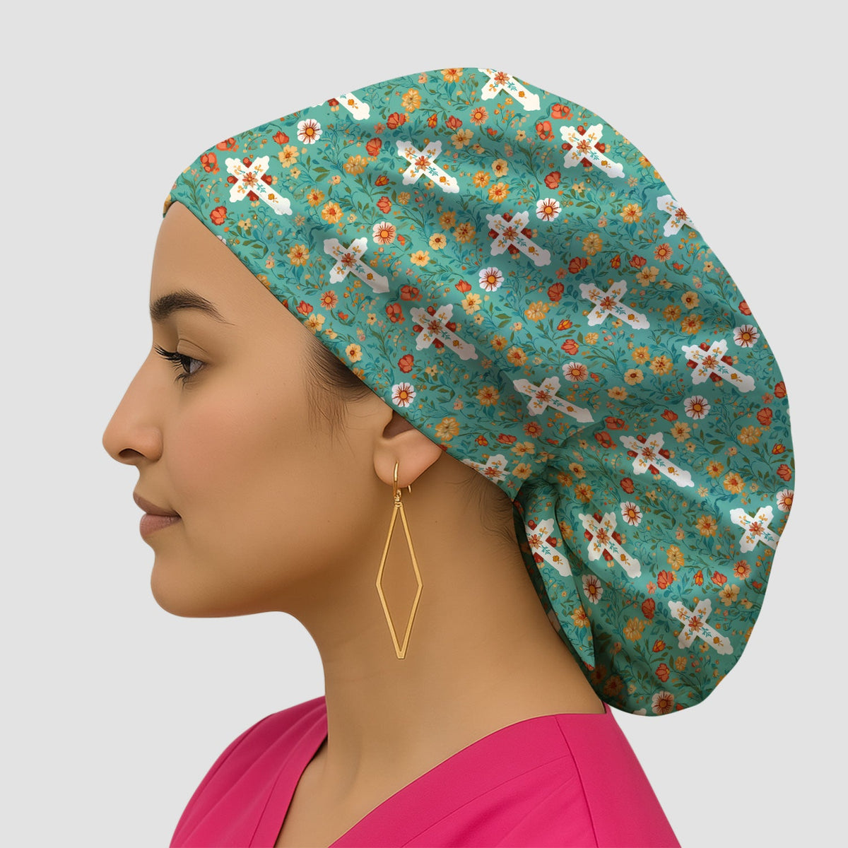 Christian Faith Floral Cross Scrub Cap