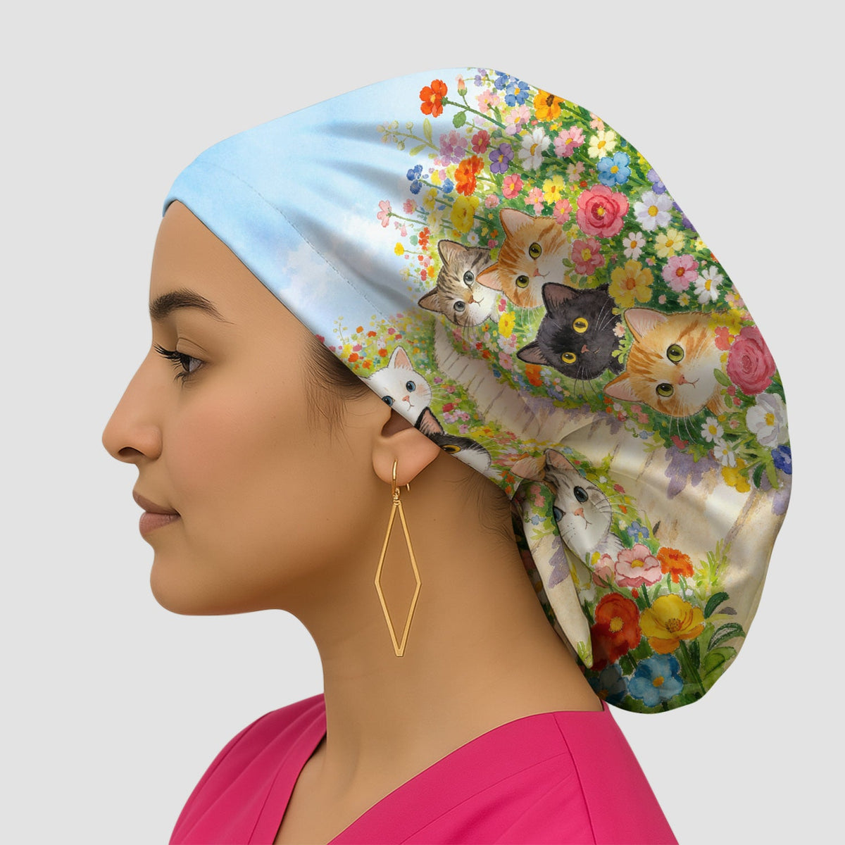 Garden Cats Flower Path Scrub Cap