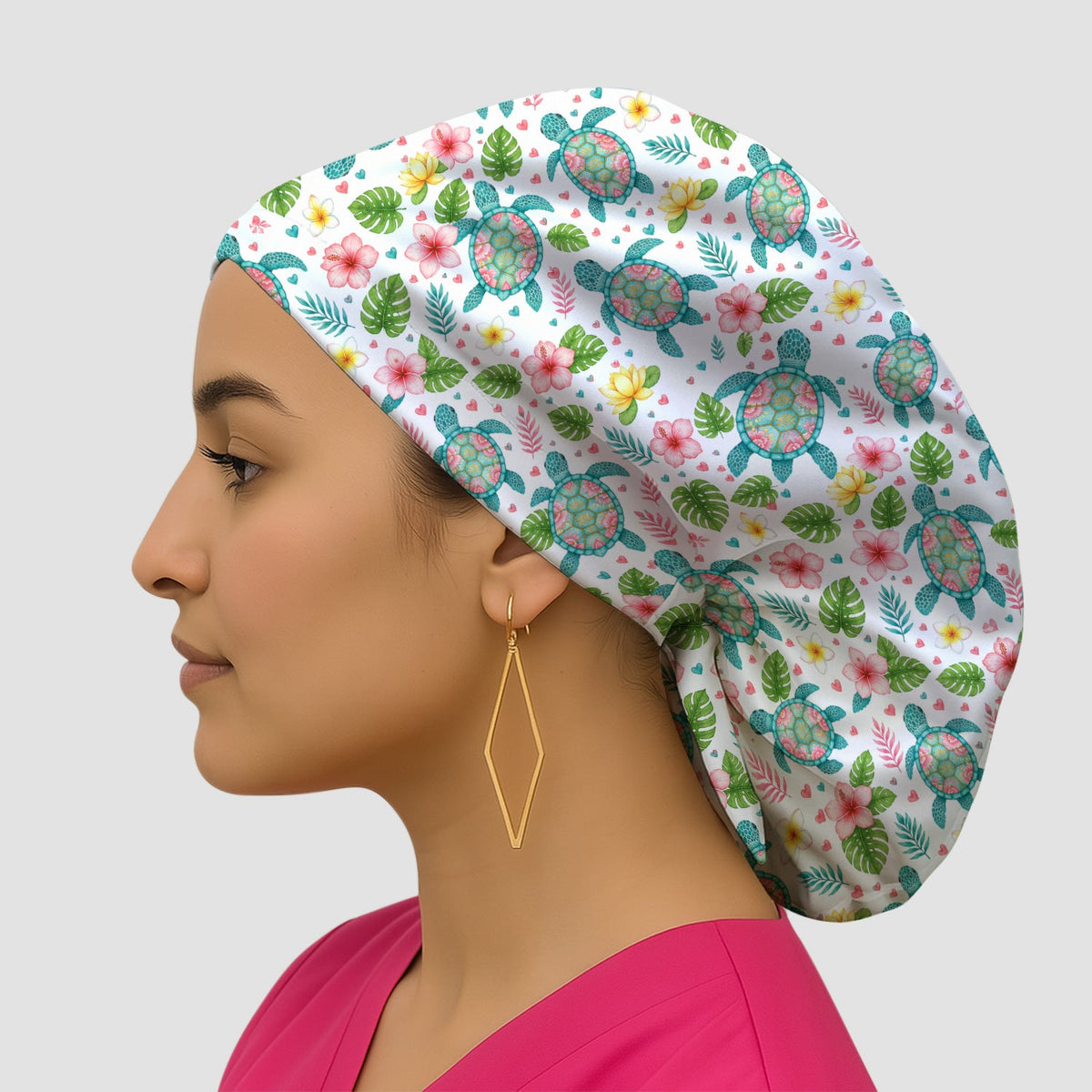 Tropical Sea Turtle Floral Scrub Cap