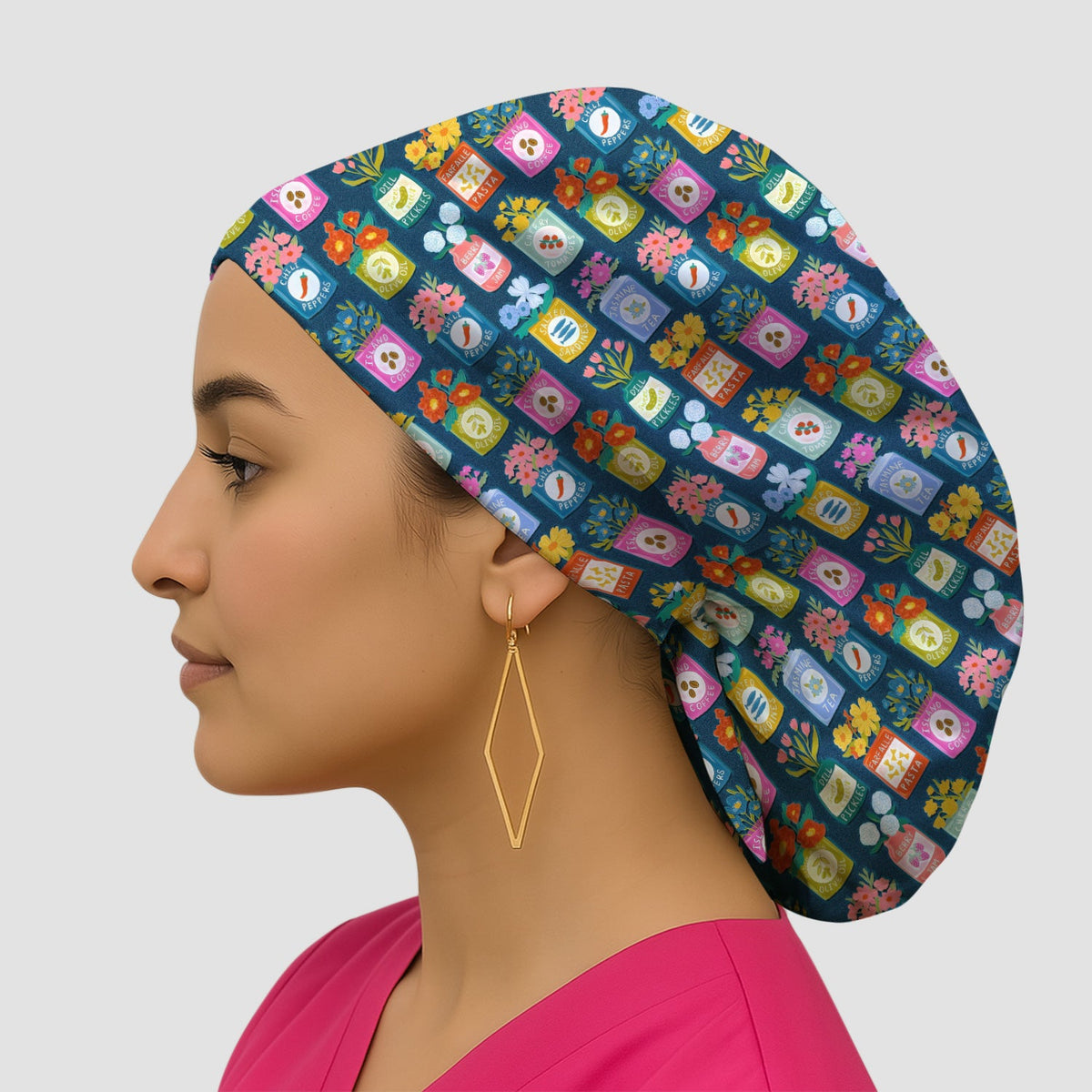 Colorful Pantry Jars Flowers Scrub Cap
