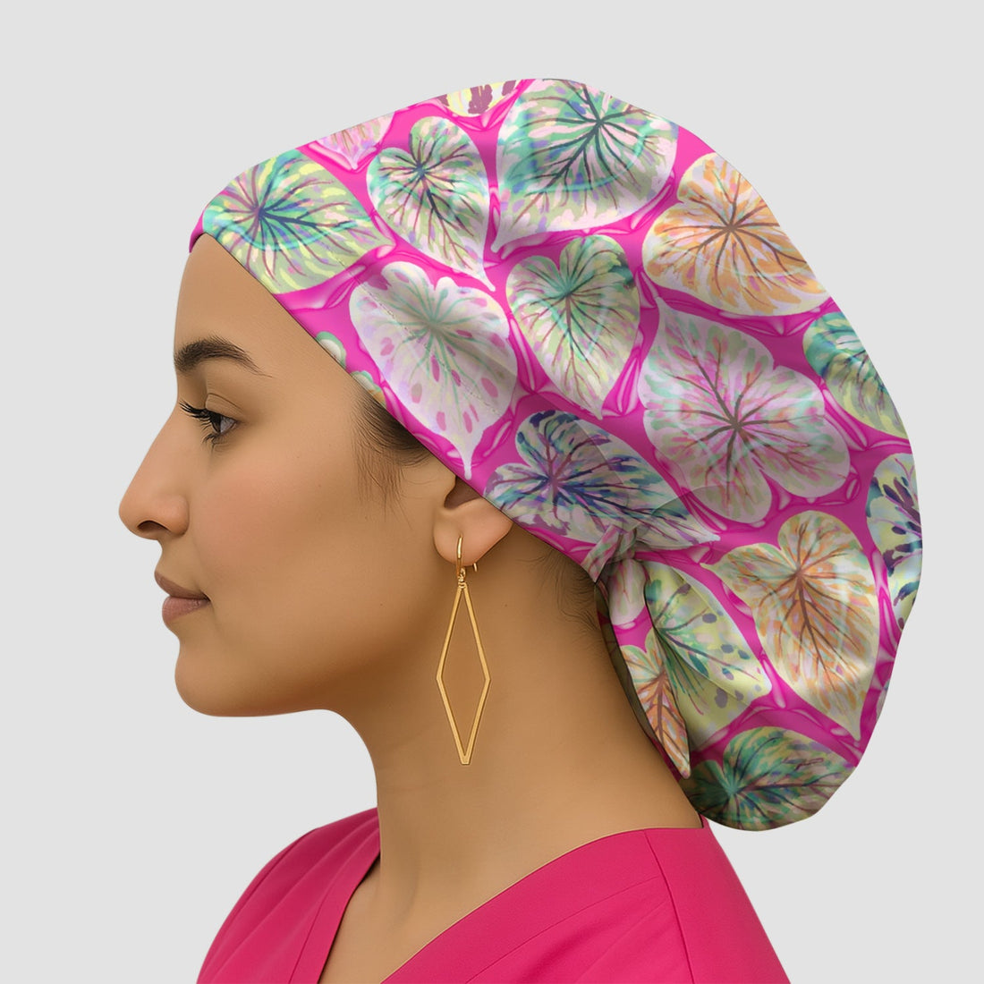 Tropical Colorful Leaf Nurse Scrub Cap