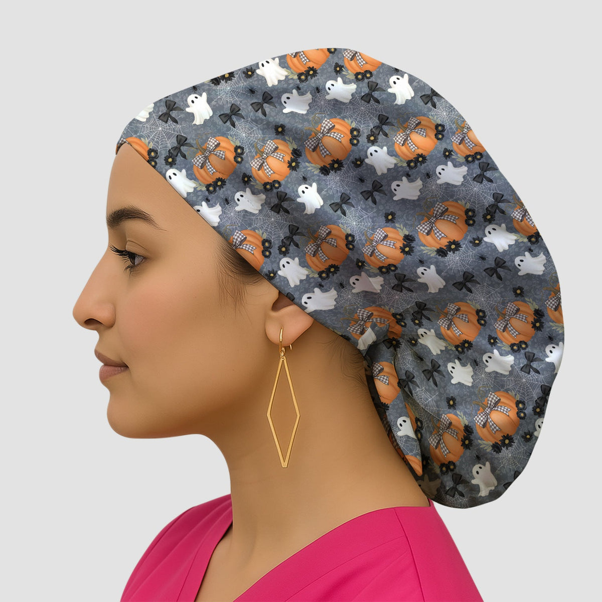 Ghost Pumpkin Halloween Scrub Cap