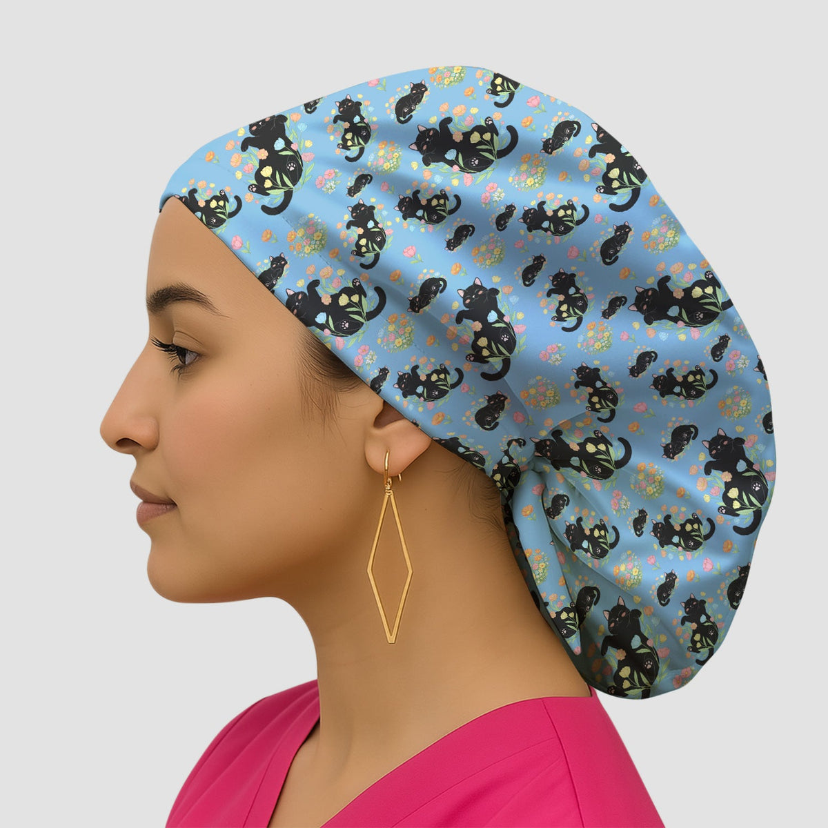 Cats Cute Poses Floral Scrub Cap