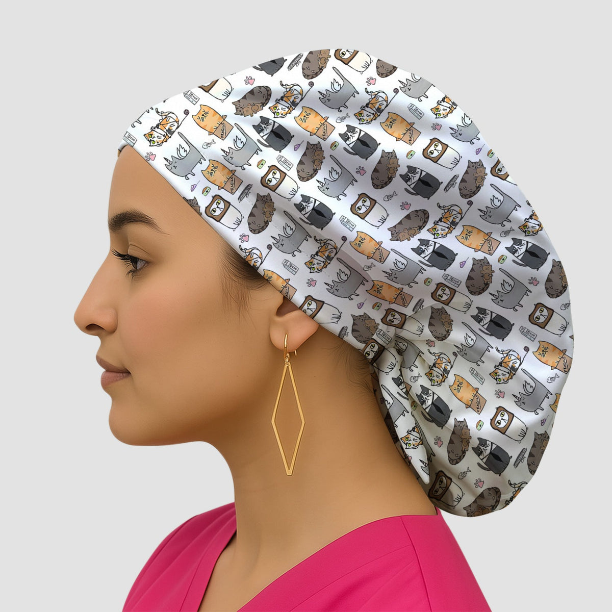 Lazy Cat Doodle Cozy Kitty Scrub Cap