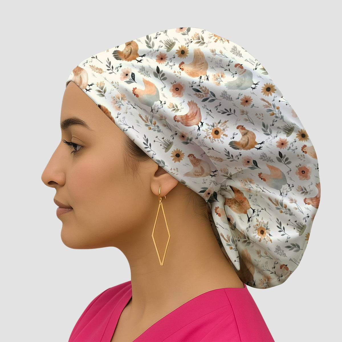Chicken Floral Farm Scrub Cap