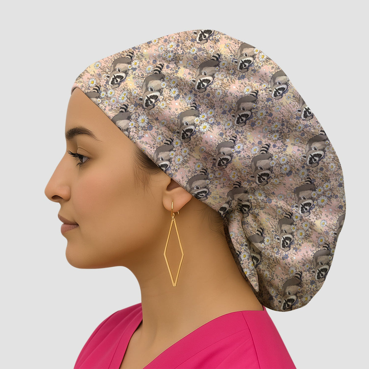 Raccoon Wildflower Meadow Scrub Cap