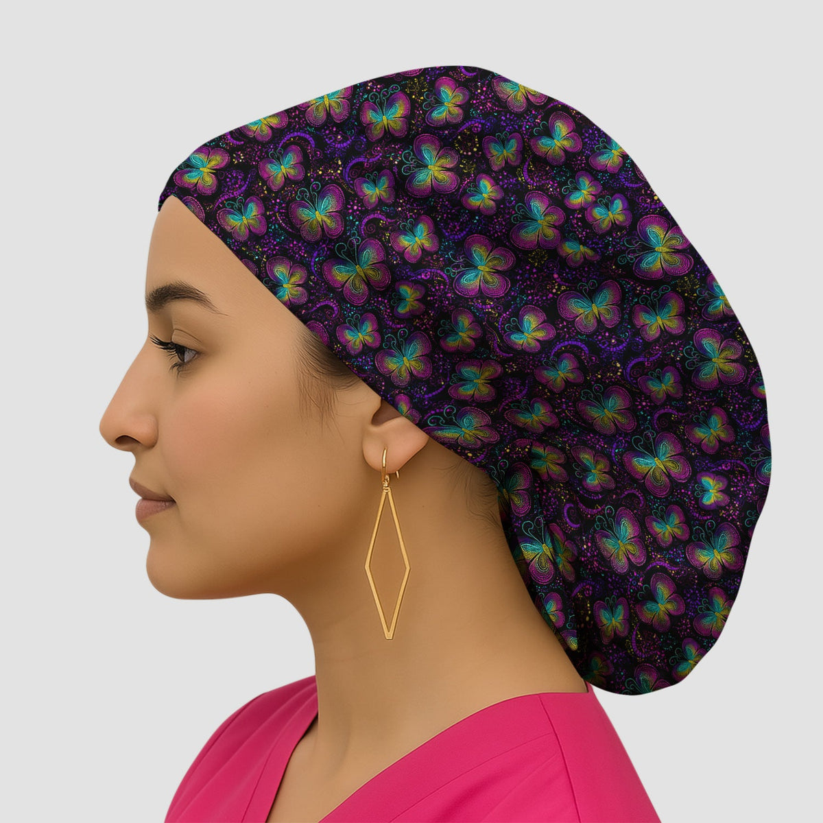 Neon Butterfly Swirl Scrub Cap
