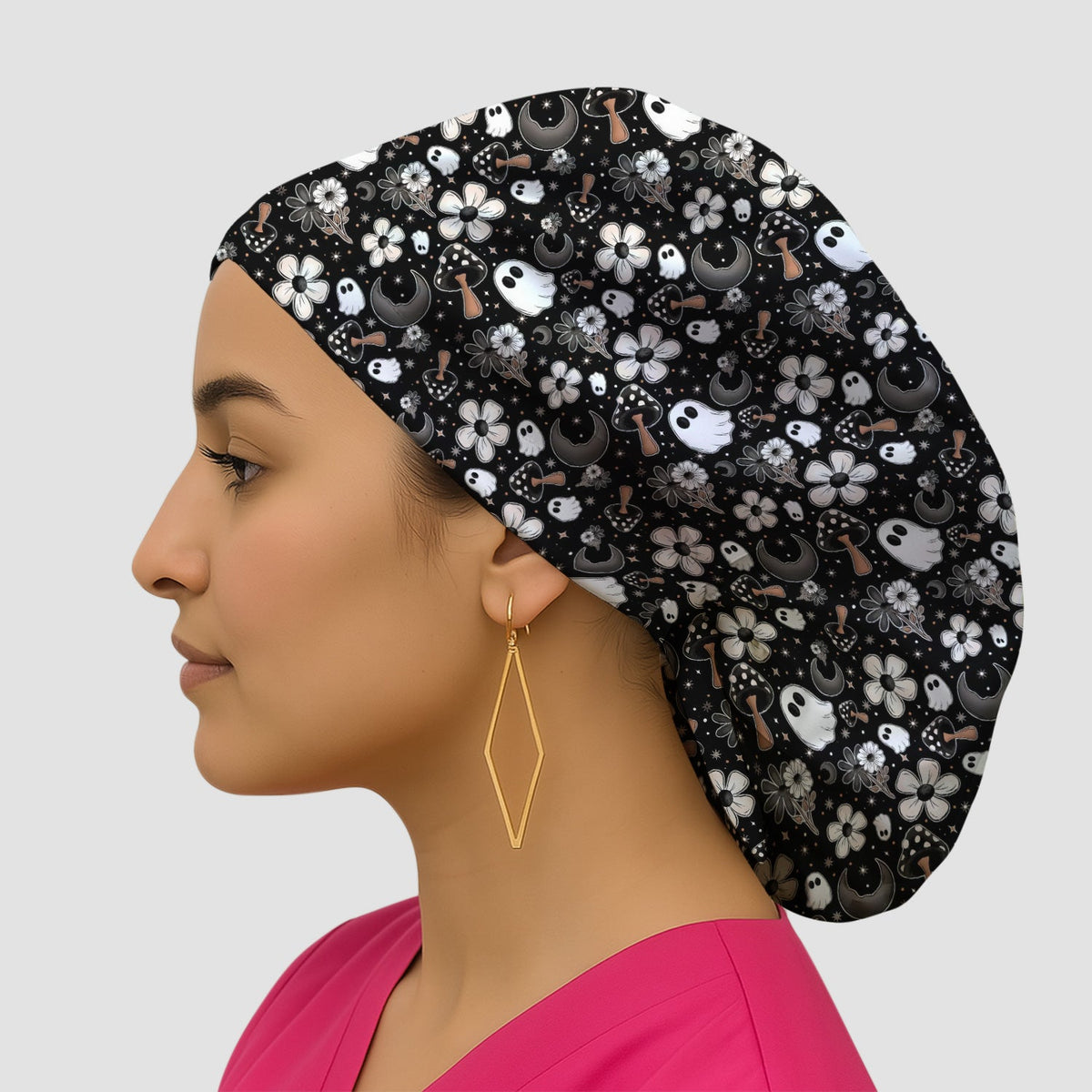 Floral Mushroom Ghost Scrub Cap