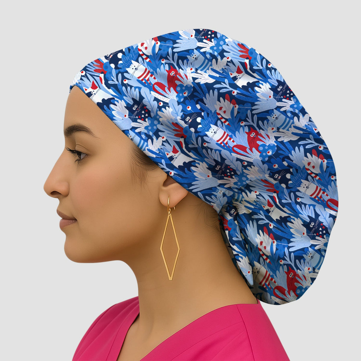 Cats Among Blue Foliage Scrub Cap