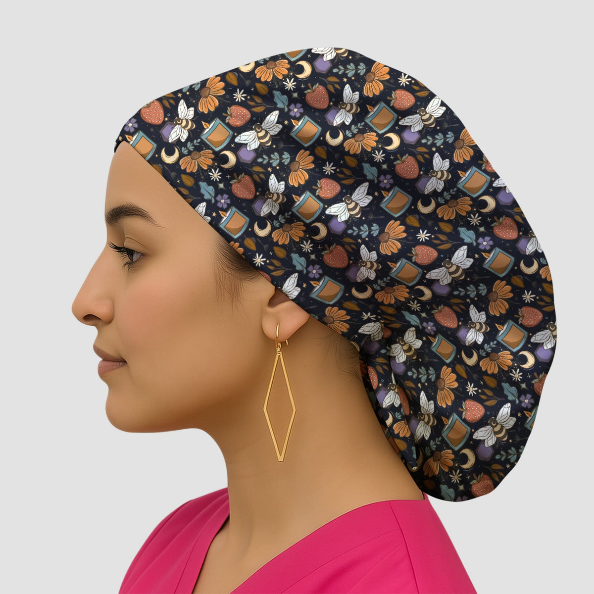 Bee Strawberry Floral Candle Scrub Cap