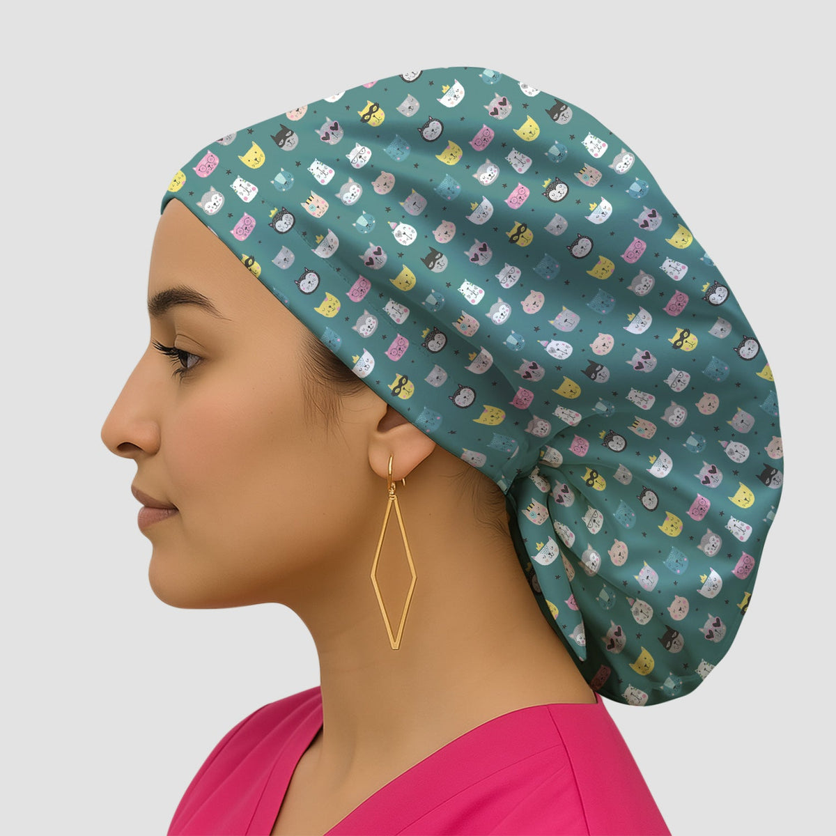 Colorful Cat Bouffant Scrub Cap