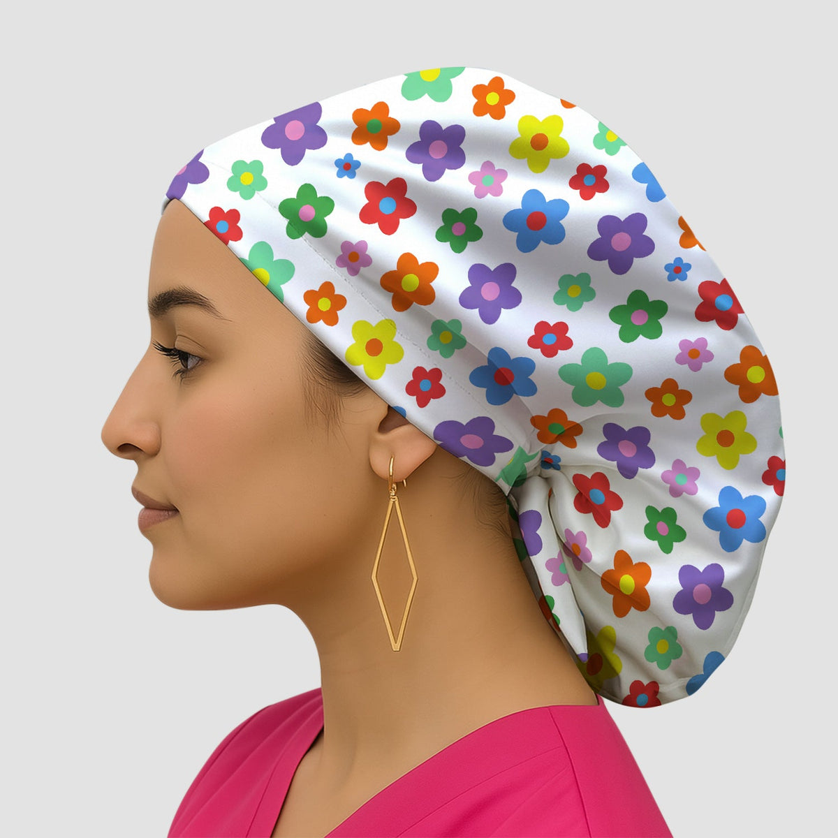Colorful Retro Flower Scrub Cap