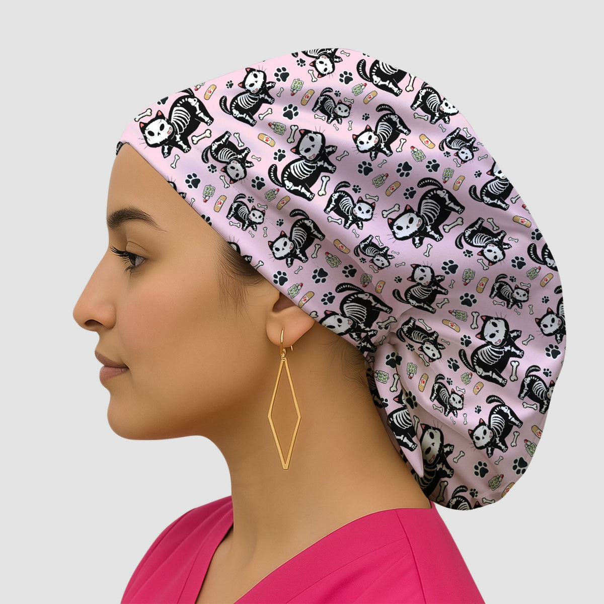 Skeleton Cat Medical Scrub Cap