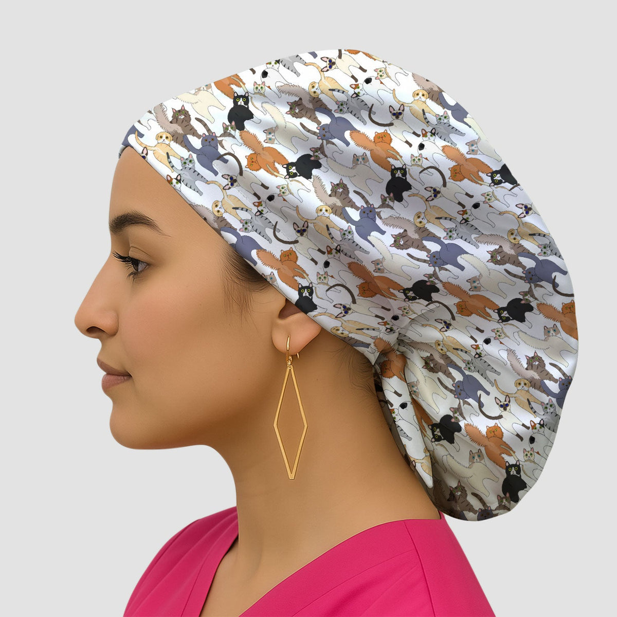 Whimsical Multicolor Cat Cartoon Scrub Cap