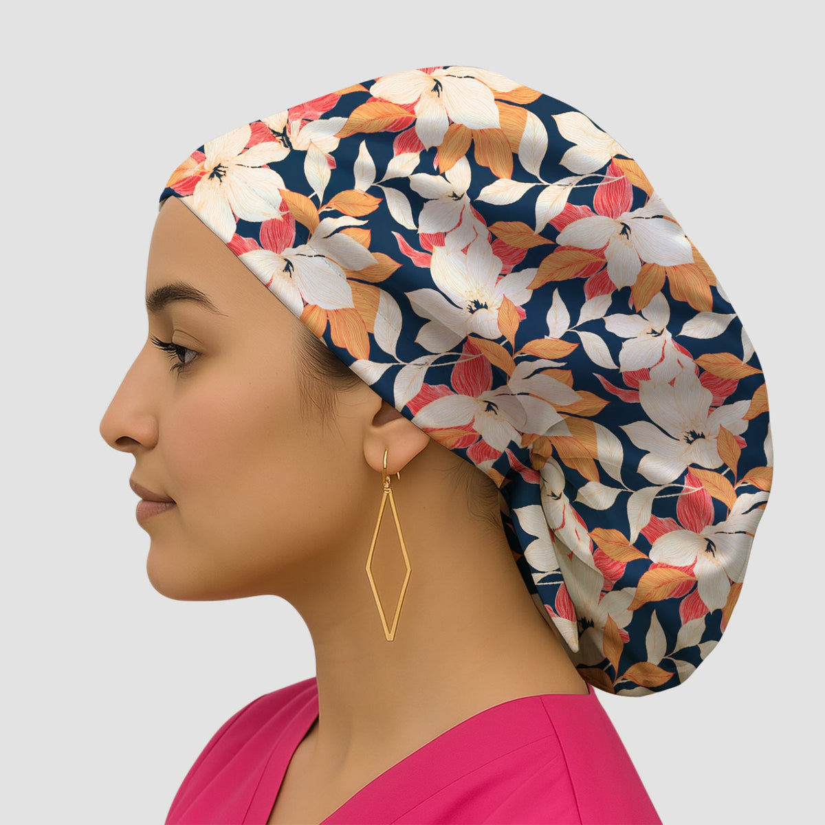 Elegant Ivory Lily Leaves Scrub Cap