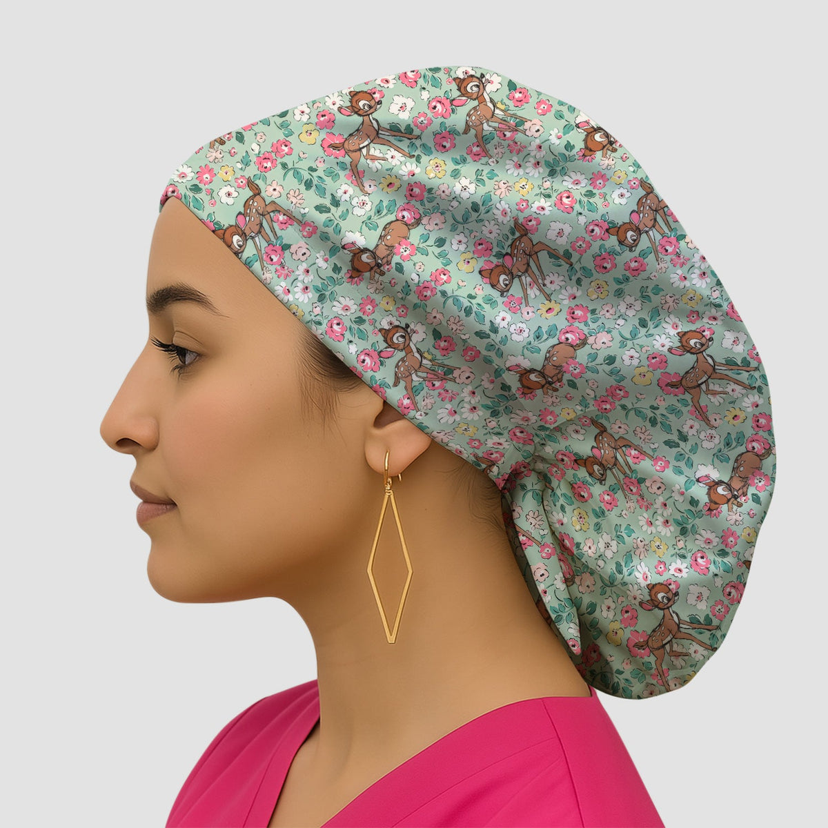 Cute Baby Deer Floral Scrub Cap