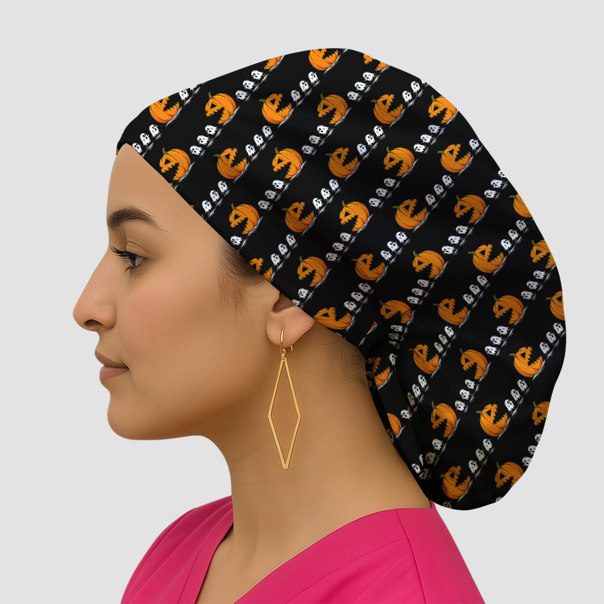 Spooky Pumpkin Ghost Scrub Cap