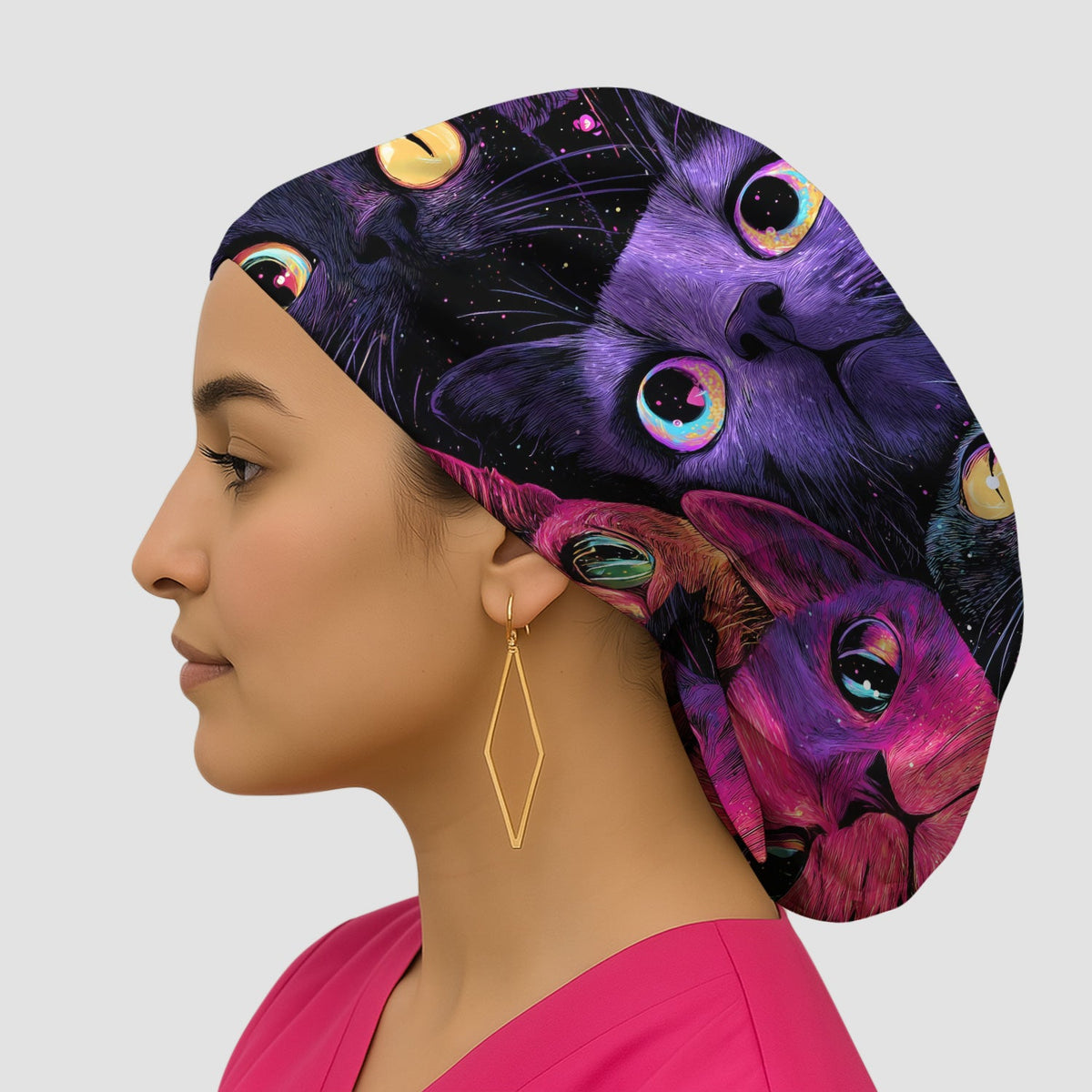 Colorful Neon Cat Faces Scrub Cap