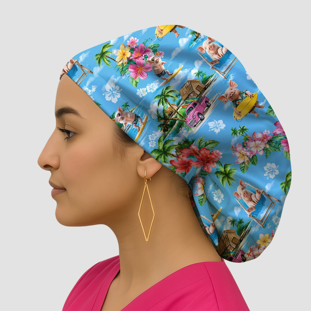 Tropical Surfing Pig Beach Scrub Cap