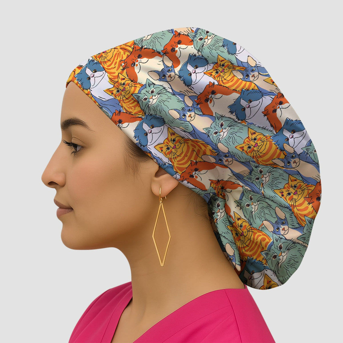 Multicolor Cat Faces Scrub Cap