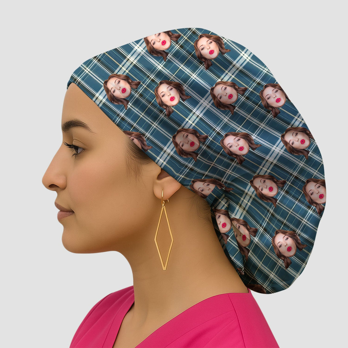 Personalized Photo Plaid Scrub Cap