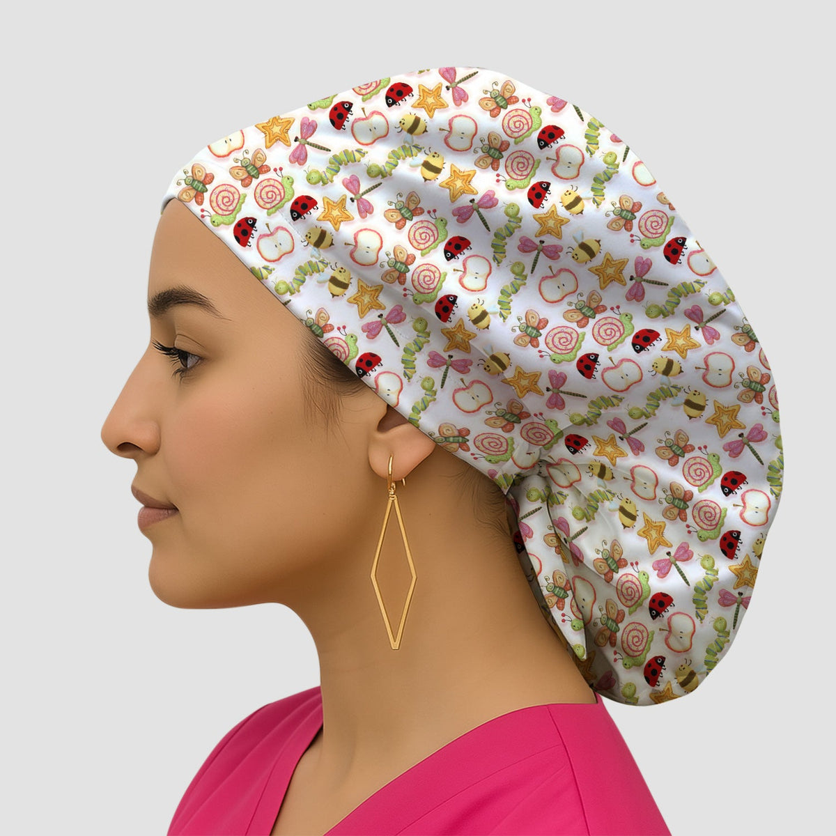 Snail Ladybug Caterpillar Apple Garden Scrub Cap
