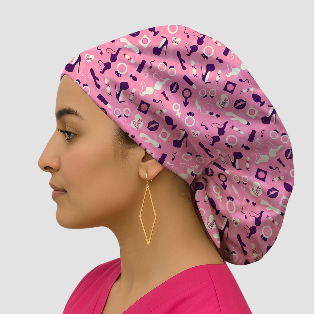 Valentine Nurse Pink Love Scrub Cap