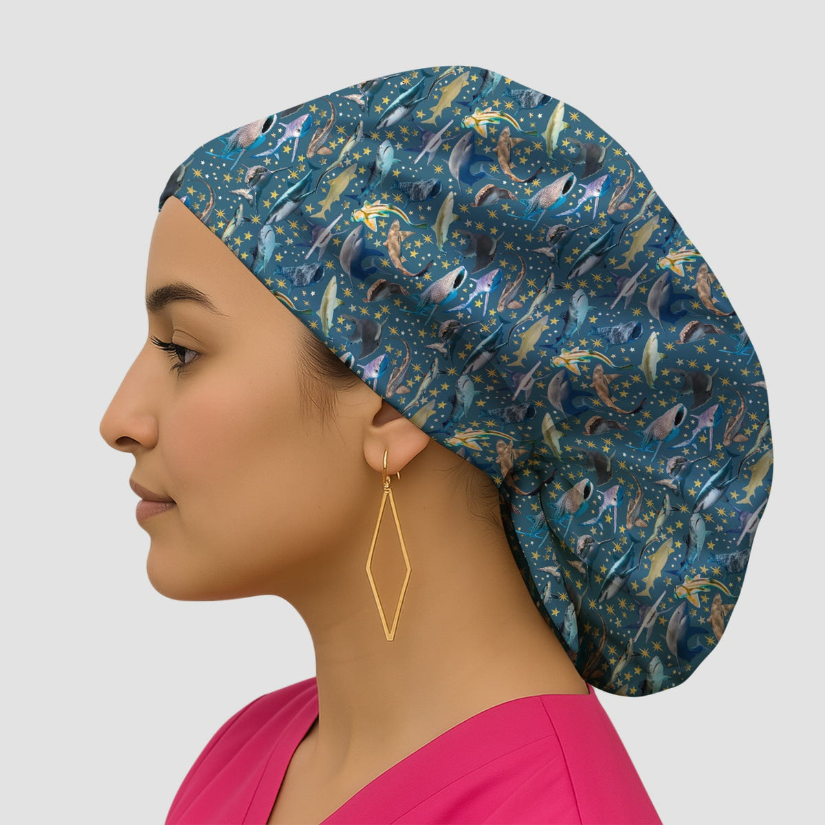 Colorful Shark Ocean Scrub Cap