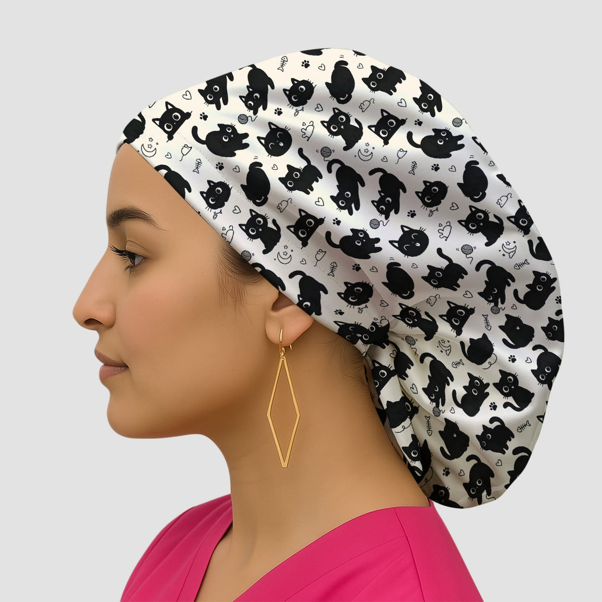 Playful Black Cat Scrub Cap