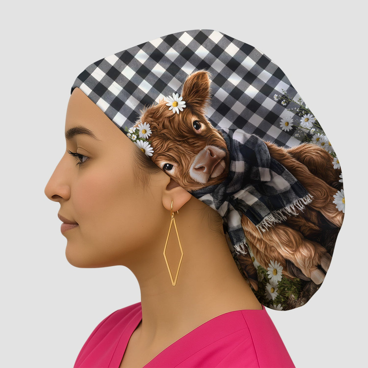 Highland Cow Daisy Scrub Cap For Nurse