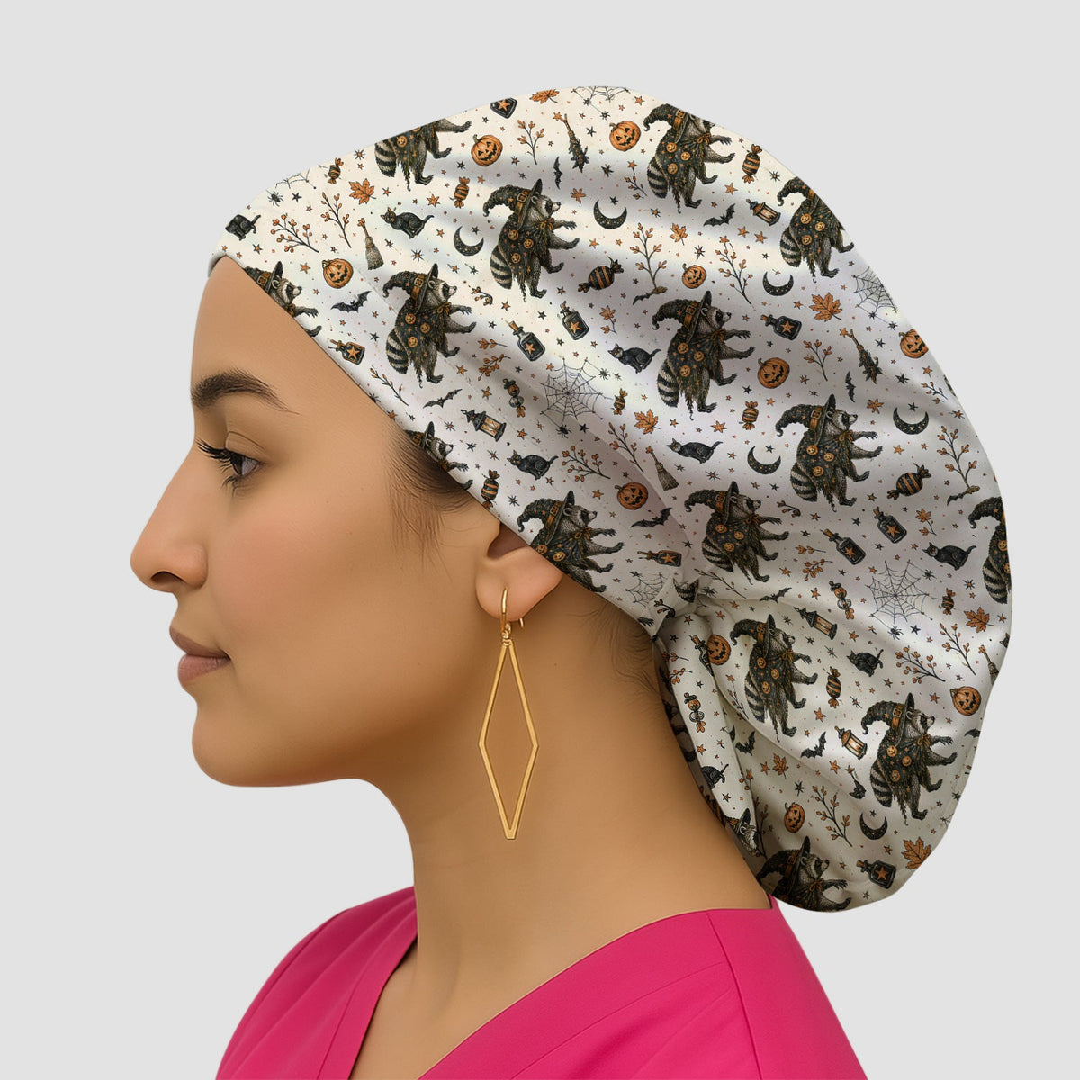 Spooky Witch Raccoon Scrub Cap