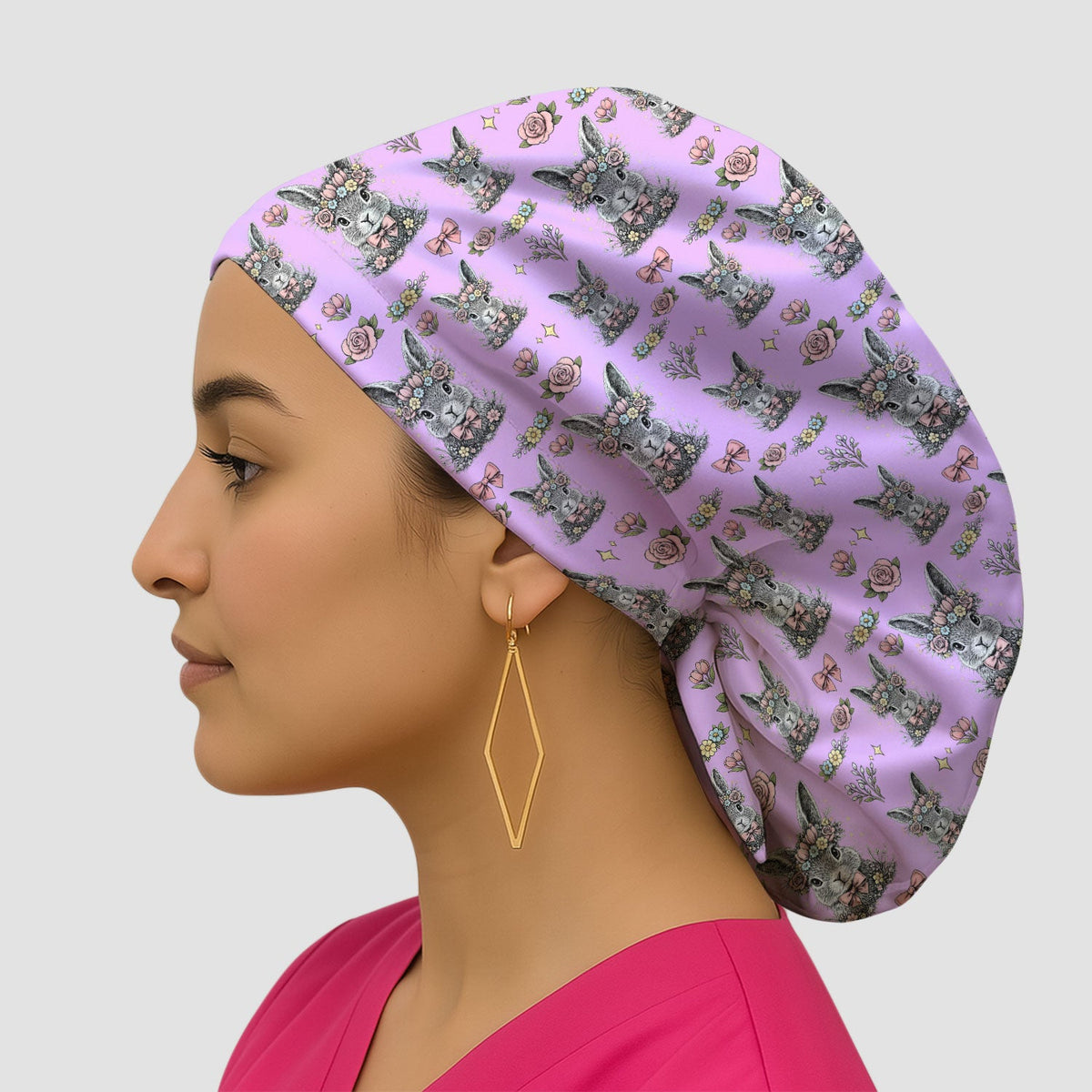 Vintage Floral Bunny Scrub Cap