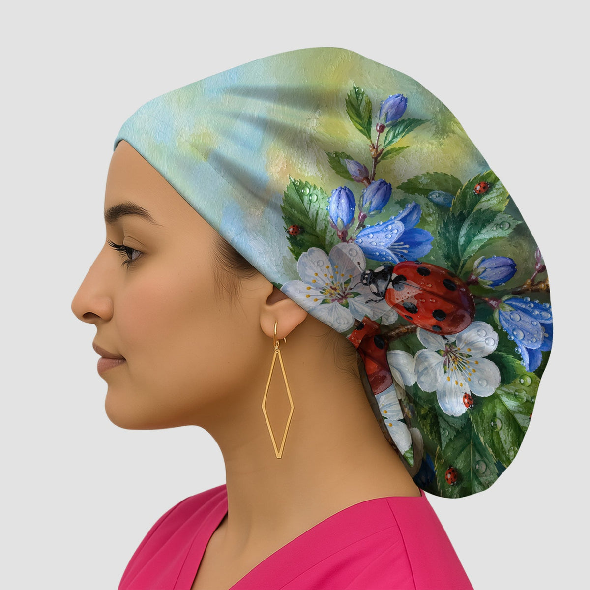 Ladybug Blossom Garden Scrub Cap