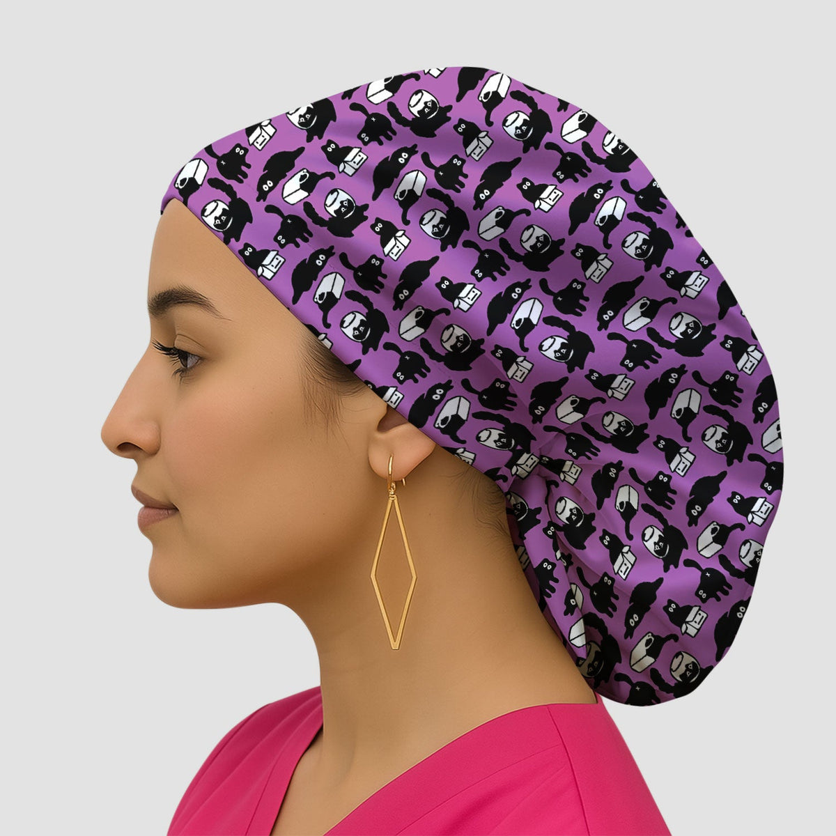 Dark Playful Cat Scrub Cap